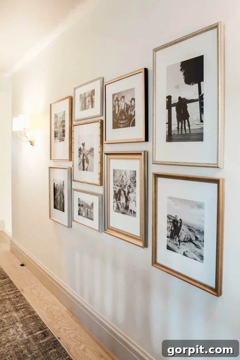 Mixed metals family picture gallery in a staggered grid arrangement