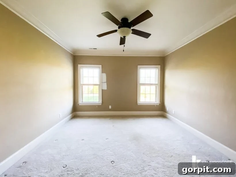 Avery's bedroom before renovation, featuring brown walls.