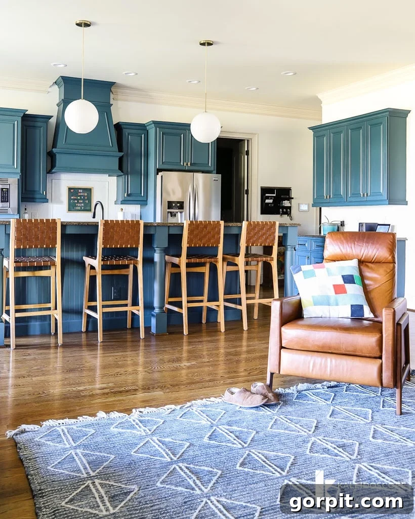 blue painted kitchen cabinets