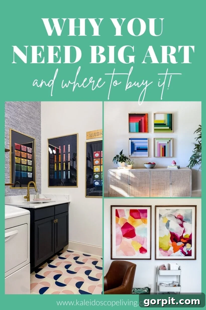 The Art of Grand Scale Elevate Your Home with Oversized Decor and Sourcing Secrets 2 A tastefully decorated living room featuring a large, vibrant piece of abstract wall art as a focal point.