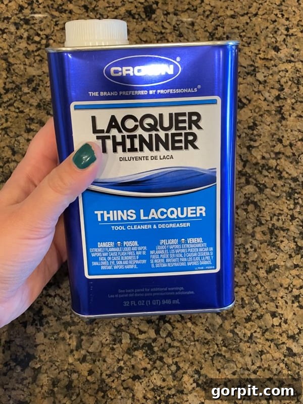 laquer thinner being used to clean granite countertops before painting them