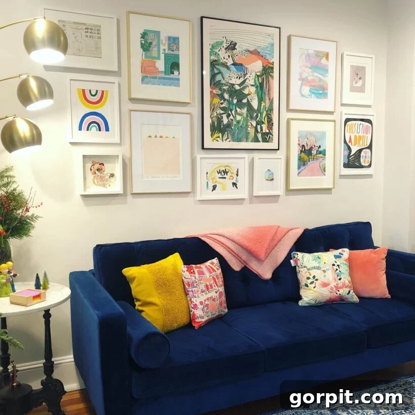 After: Vibrant and lively family room with colorful artwork, patterned pillows, and refreshed decor, creating a dynamic and inviting space.