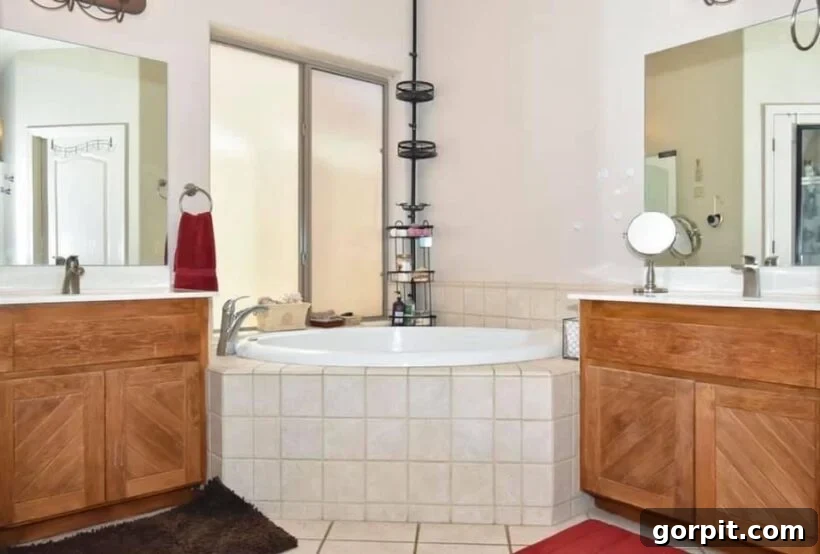 Before: Bathroom as seen in listing photos, showing an uninspired and generic appearance.