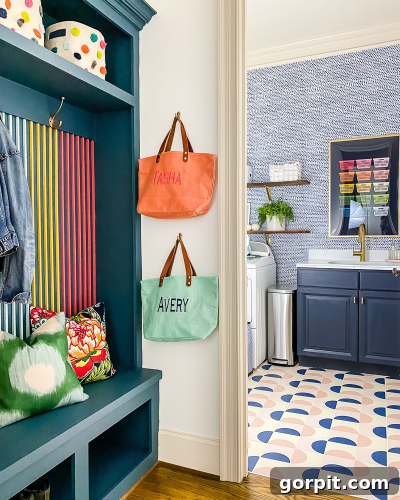 colorful mudroom and laundry room
