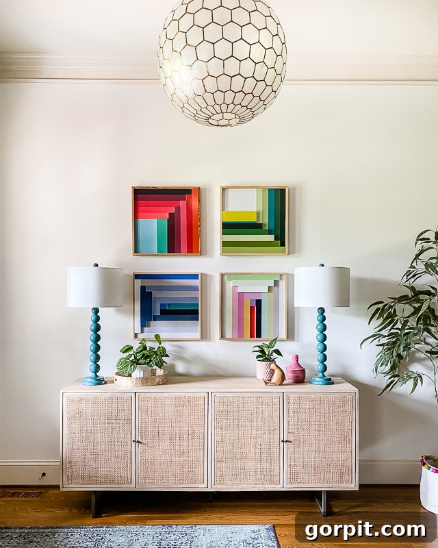 Harmonious Hues: A Journey Through Our Vibrant Art Collection 5 colorful graphic art in entryway