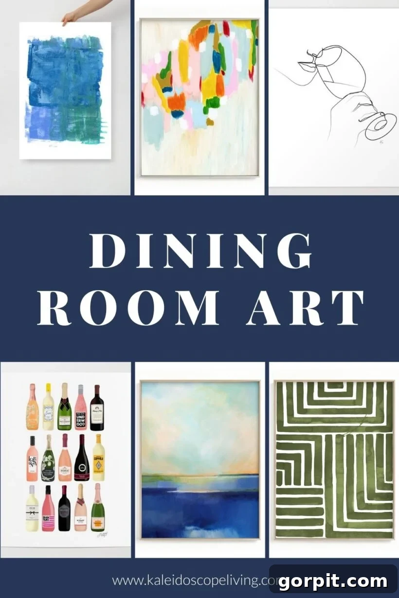 Vibrant abstract art in a modern dining room setting, creating a focal point