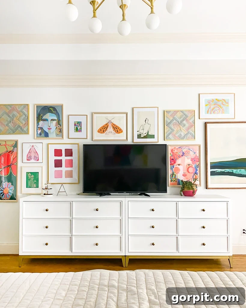 Transform Your Smart TV Into a Personalized Art Gallery 3 black tv with surrounding colorful gallery wall