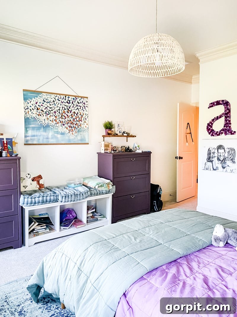 Avery's Mid-Century Modern Bedroom Transformation 3 girl's purple and blue bedroom