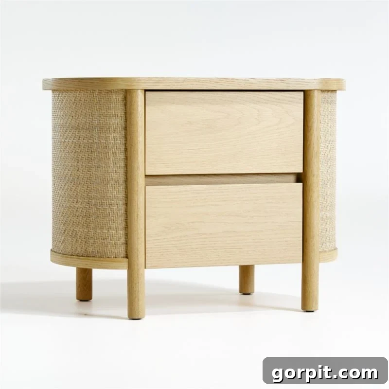 cane sided curved bedside table
