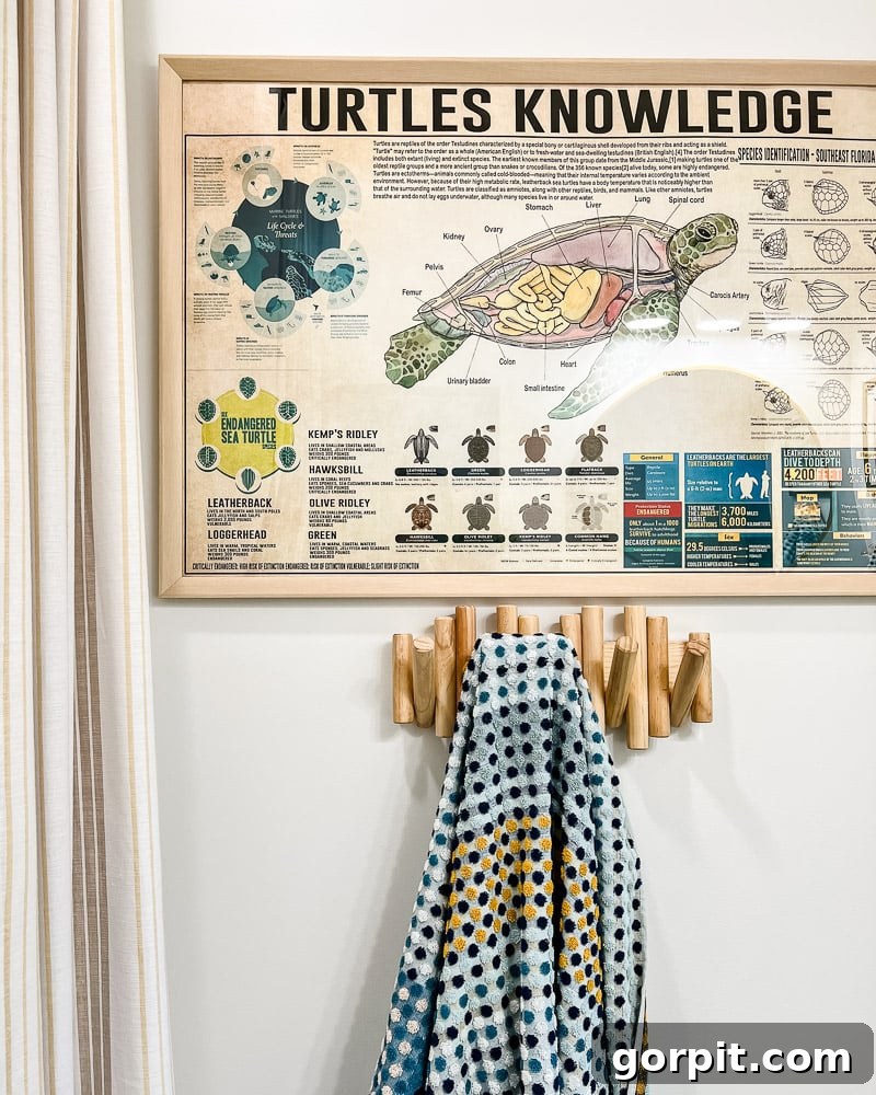Avery Transforms A Bathroom For Less 14 Detailed view of charming turtle poster art in bathroom