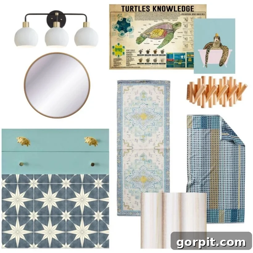 Avery Transforms A Bathroom For Less 5 Bathroom makeover design plan featuring turtle decor