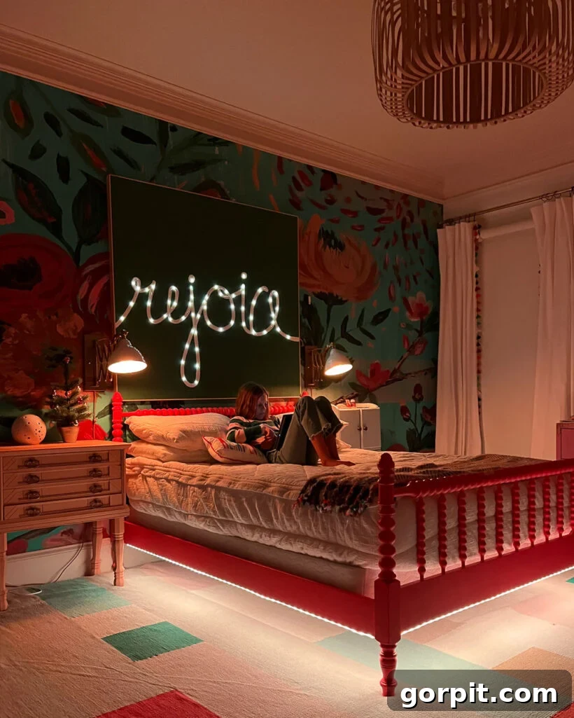 DIY lighted wall art in girl's bedroom, adding a whimsical touch.