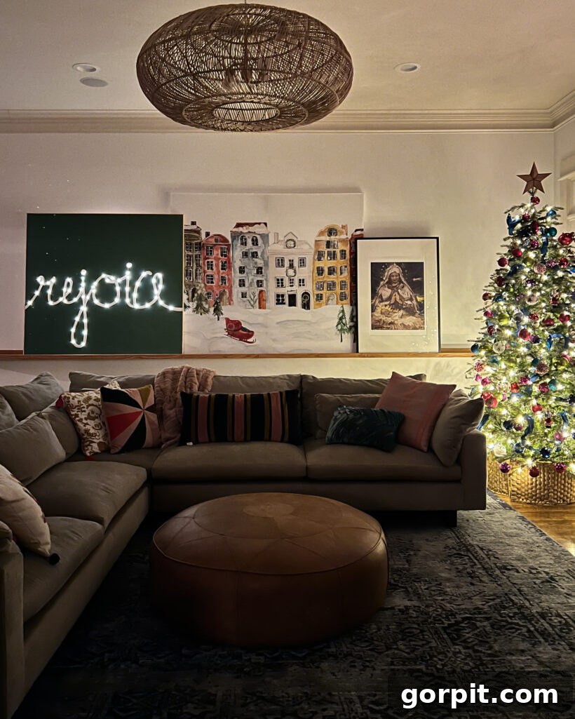 DIY light up wall art displayed in family room, offering a cozy glow.