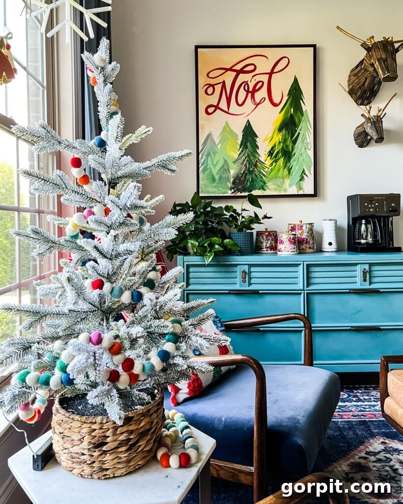 Our 2021 Christmas Home A Kaleidoscope of Color 7 Coffee nook decorated for Christmas, showcasing small festive touches and warm ambiance.