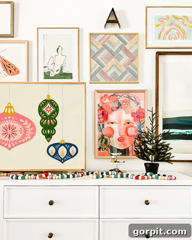 Vibrant Wonderland: Our 2021 Christmas Home Tour Part 2 5 Master bedroom with a gallery wall and Christmas decorations