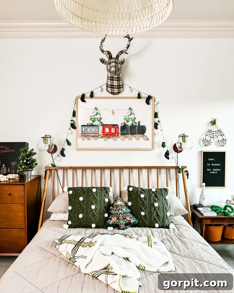 Vibrant Wonderland: Our 2021 Christmas Home Tour Part 2 6 Avery's room with subtle Christmas decor including a plaid stag head