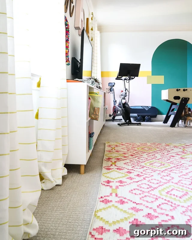 Fun and casual curtains in a bonus room