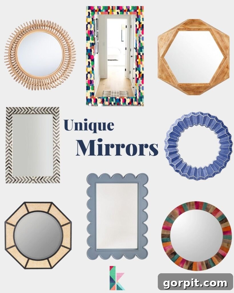 Inspirational collage featuring various unique home decor items and mirrors