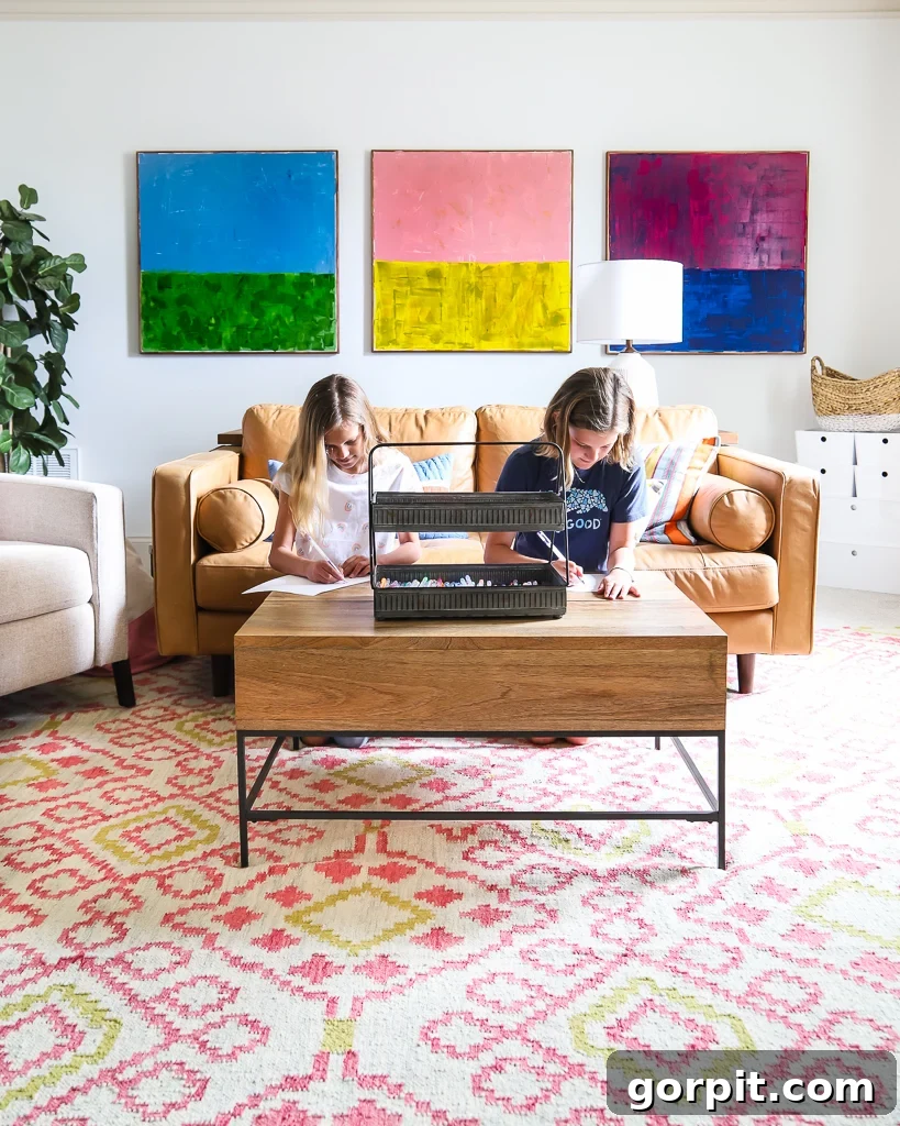 Sherwin Williams Pure White walls in colorful family bonus room