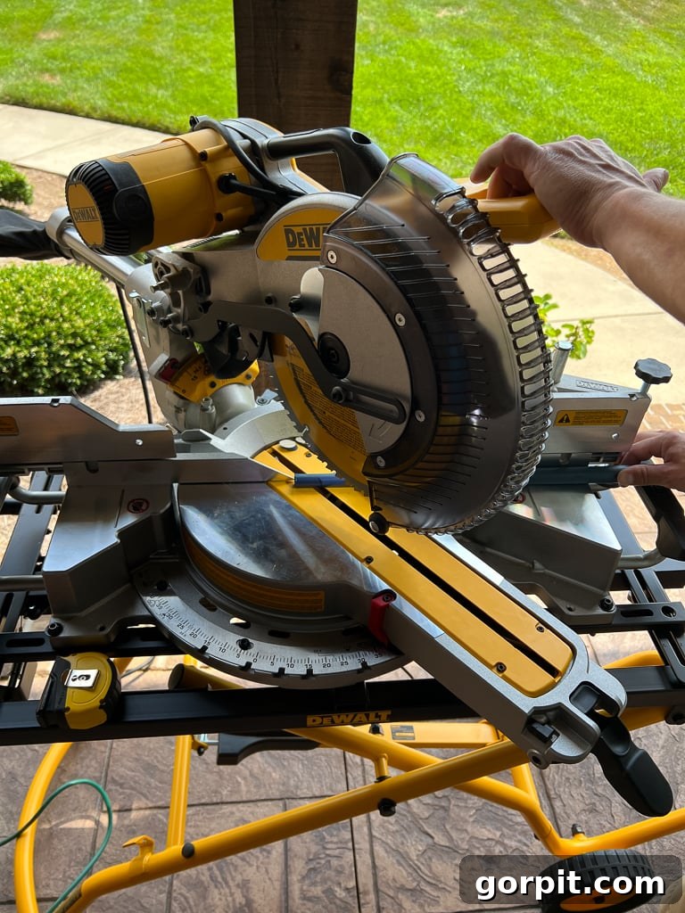 Cutting new wooden balusters to precise lengths using a compound miter saw