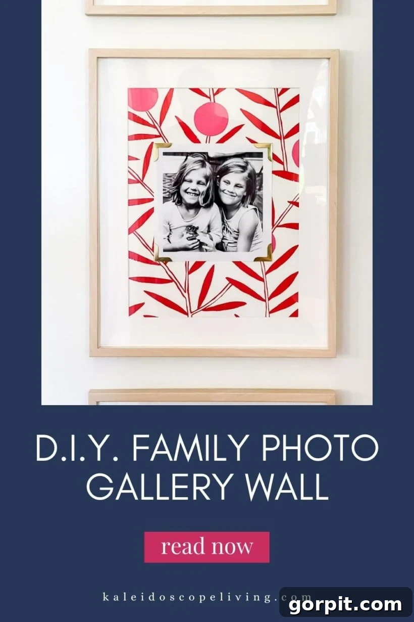 A Family's Visual Tapestry 2 A stunning family photo gallery wall with wallpaper accents, transforming an alcove into a personalized display.