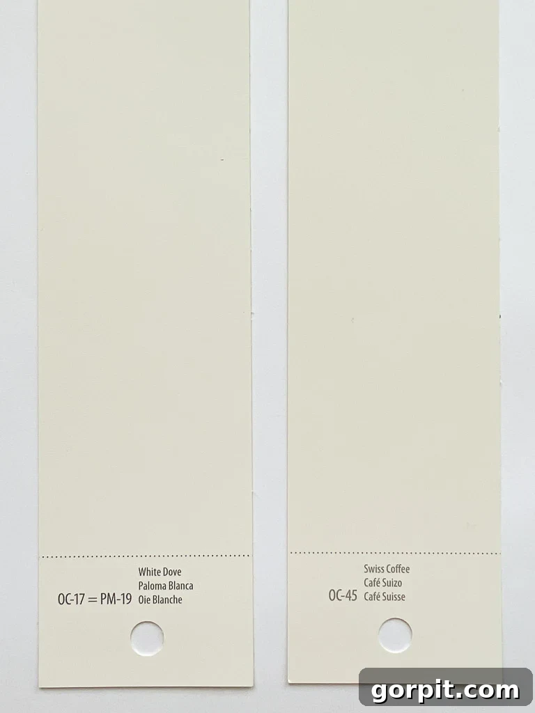 Benjamin Moore Swiss Coffee Your Guide to the Perfect Hue 7 Benjamin Moore Swiss Coffee vs. White Dove paint color comparison