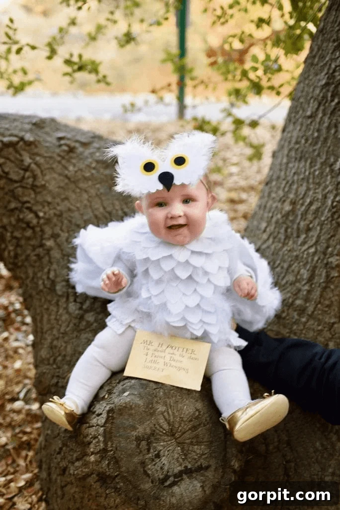Adorable Homemade Costumes for Little Trick-or-Treaters 8 easy baby Hedwig owl costume