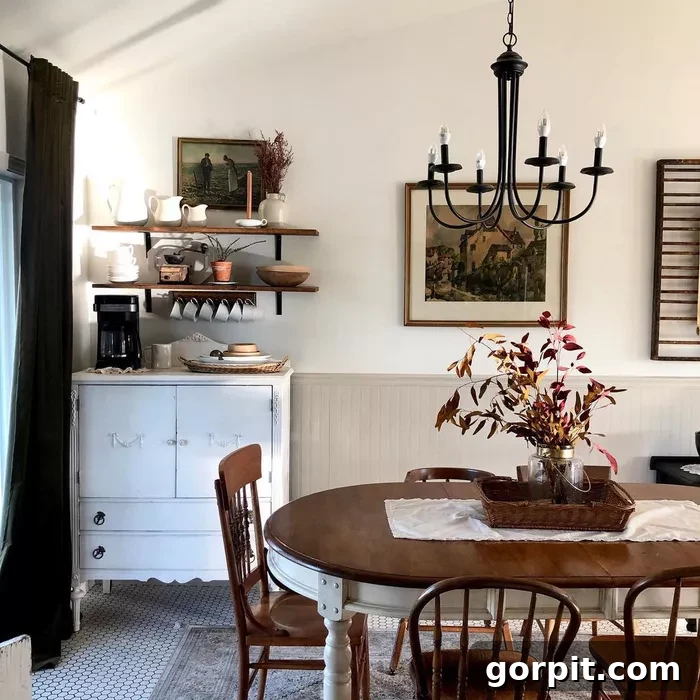 Elegant coffee station setup in a dining room using a vintage buffet