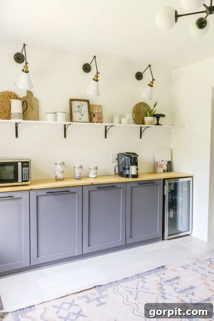 Large home coffee bar integrated into DIY kitchen cabinets