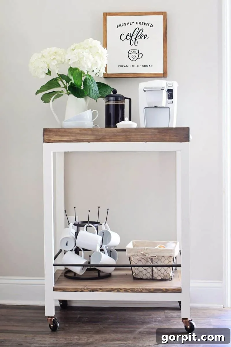 Affordable DIY rolling coffee cart with minimalist design