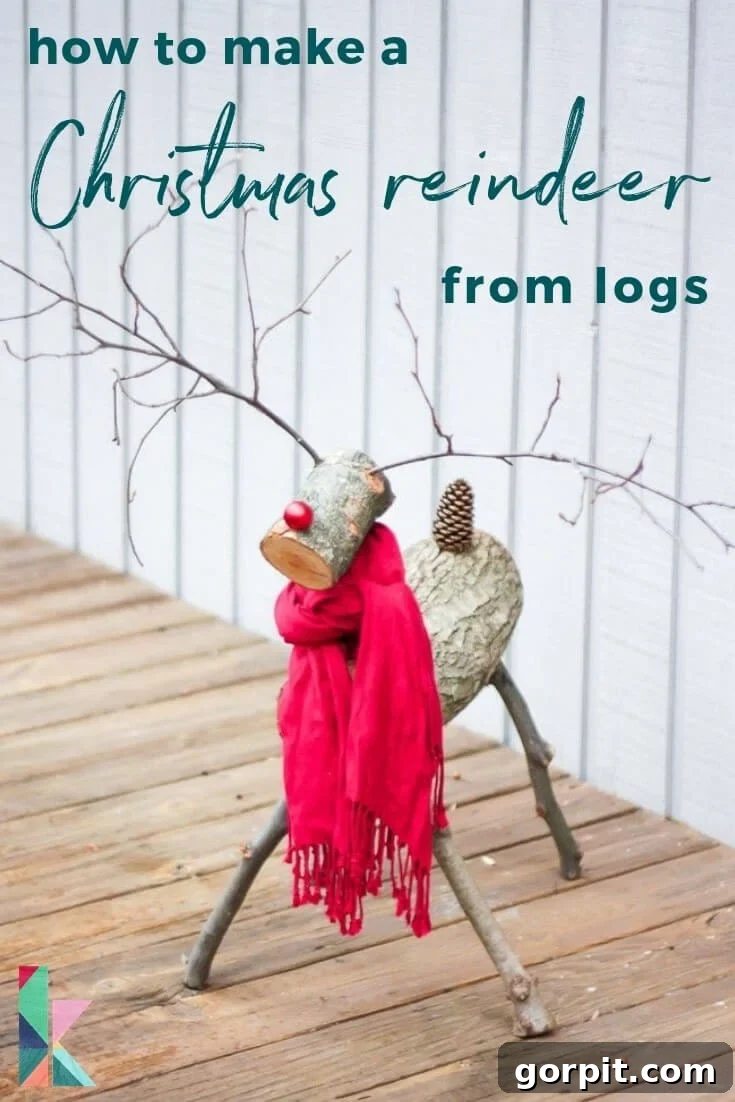 how to make a Christmas reindeer from logs