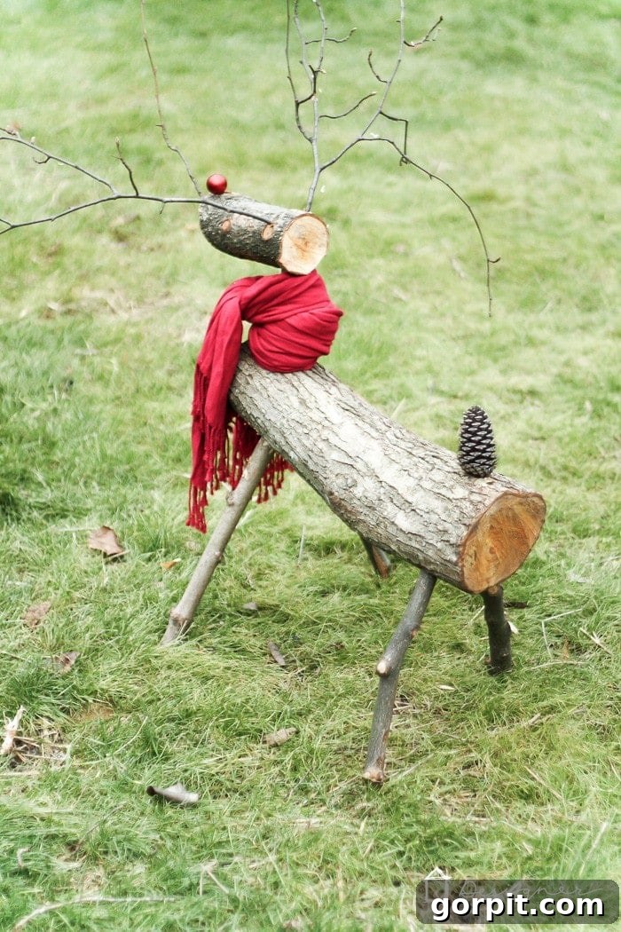how to make a Christmas reindeer from logs