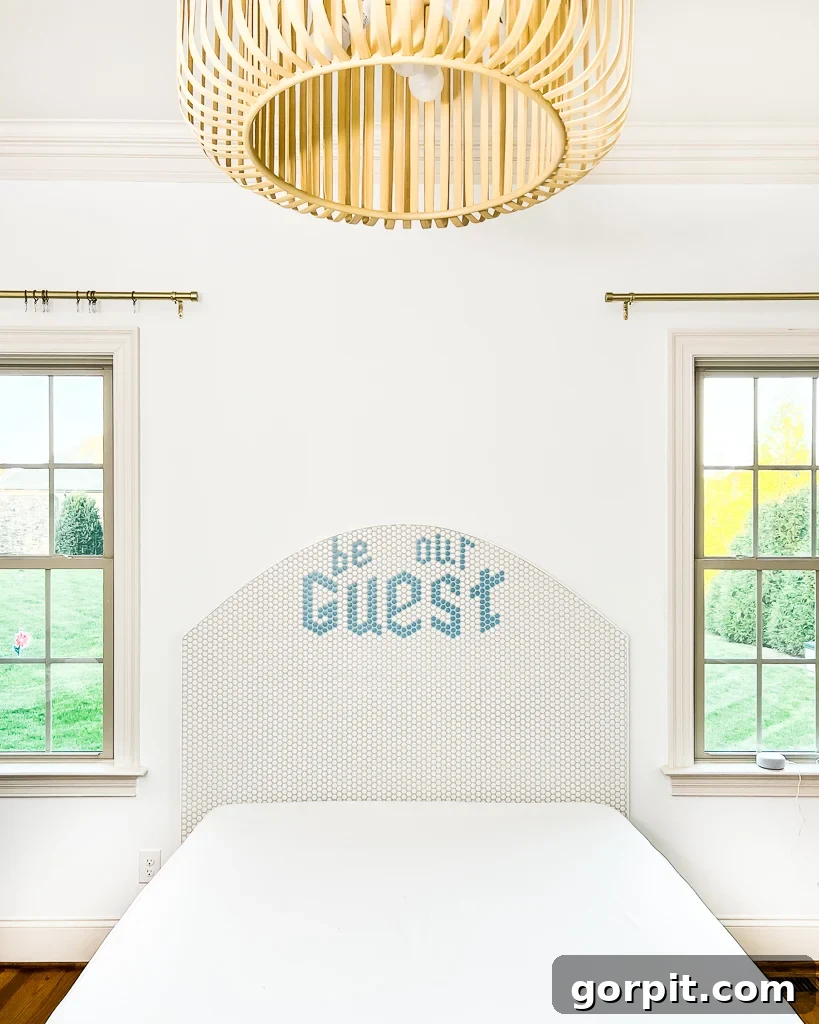 DIY headboard with interchangeable vinyl messages, crafted with a Cricut Explore Air 2.