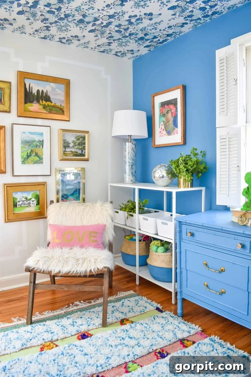 bright blue accent wall in office 