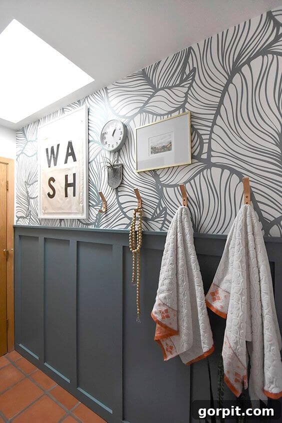 blue green board and batton with black and white wallpaper