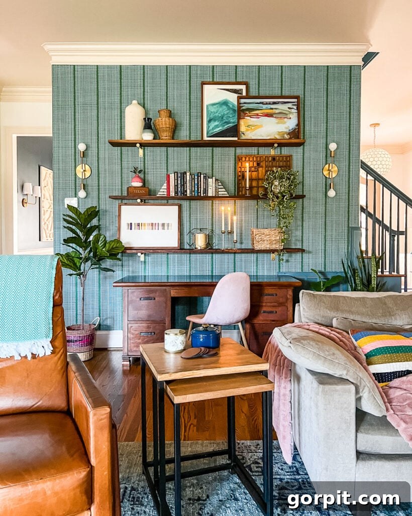 wall covered with DIY removable wallpaper that is renter-friendly