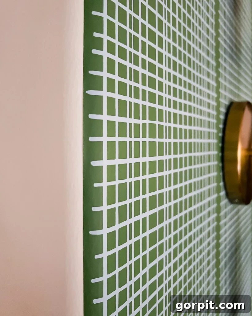 close up of removable wallpaper on rounded corners