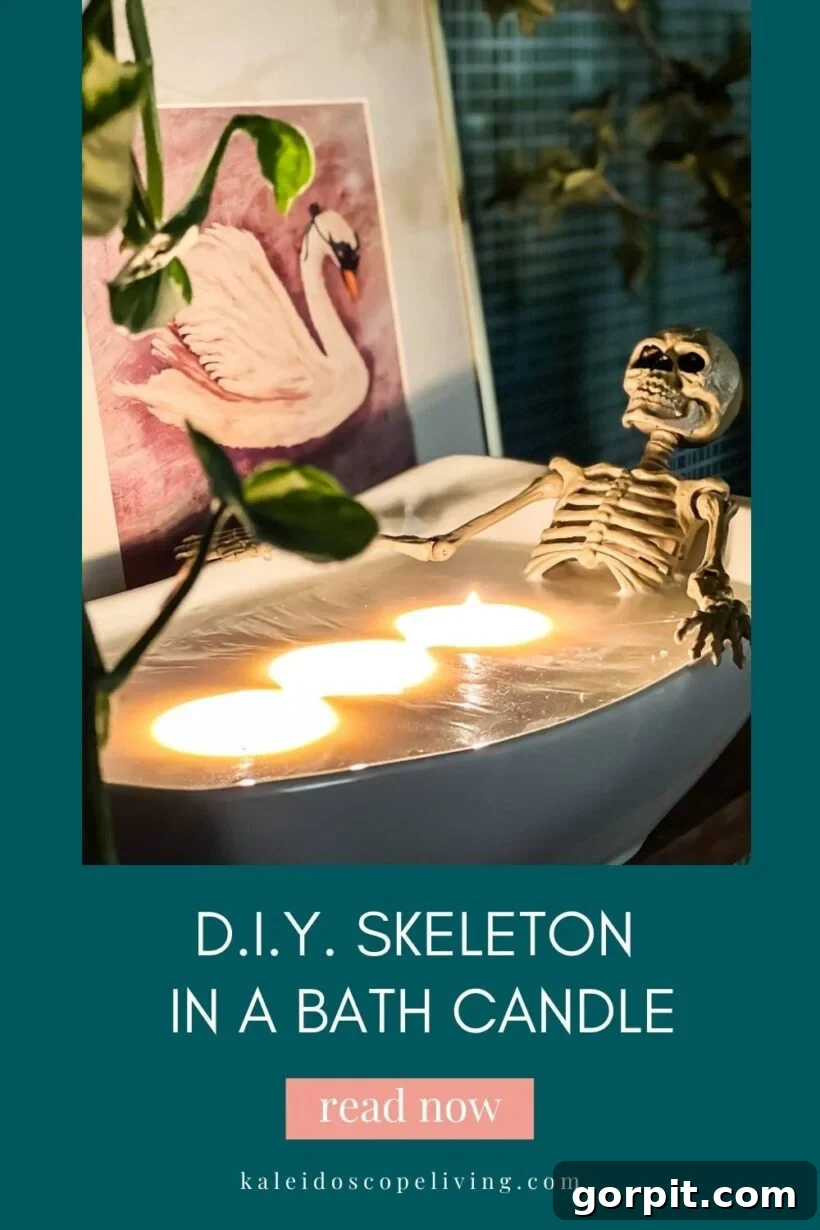 Large DIY skeleton in a bathtub Halloween candle centerpiece
