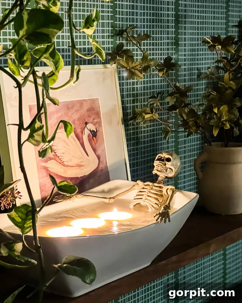 diy skeleton in a bath halloween candle in context