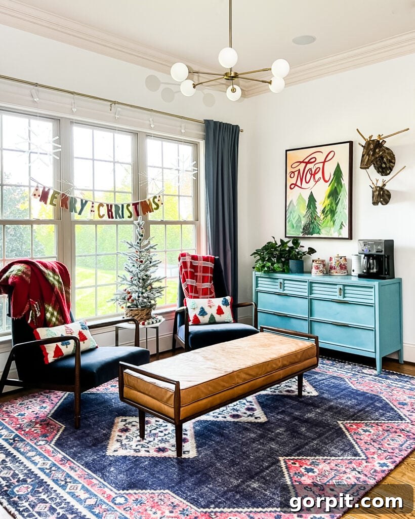 Christmas Sitting Area with Elegant Holiday Canvas Art