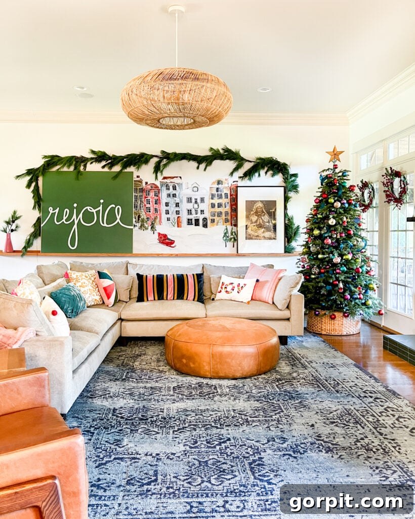 Large-scale Christmas art displayed prominently in a family room, creating a festive and inviting atmosphere for the holidays.