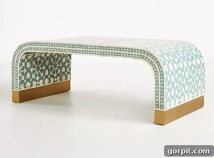 Statement Coffee Table Designs 14 Anthropologie Inlay Waterfall coffee table, unique mosaic pattern with modern form