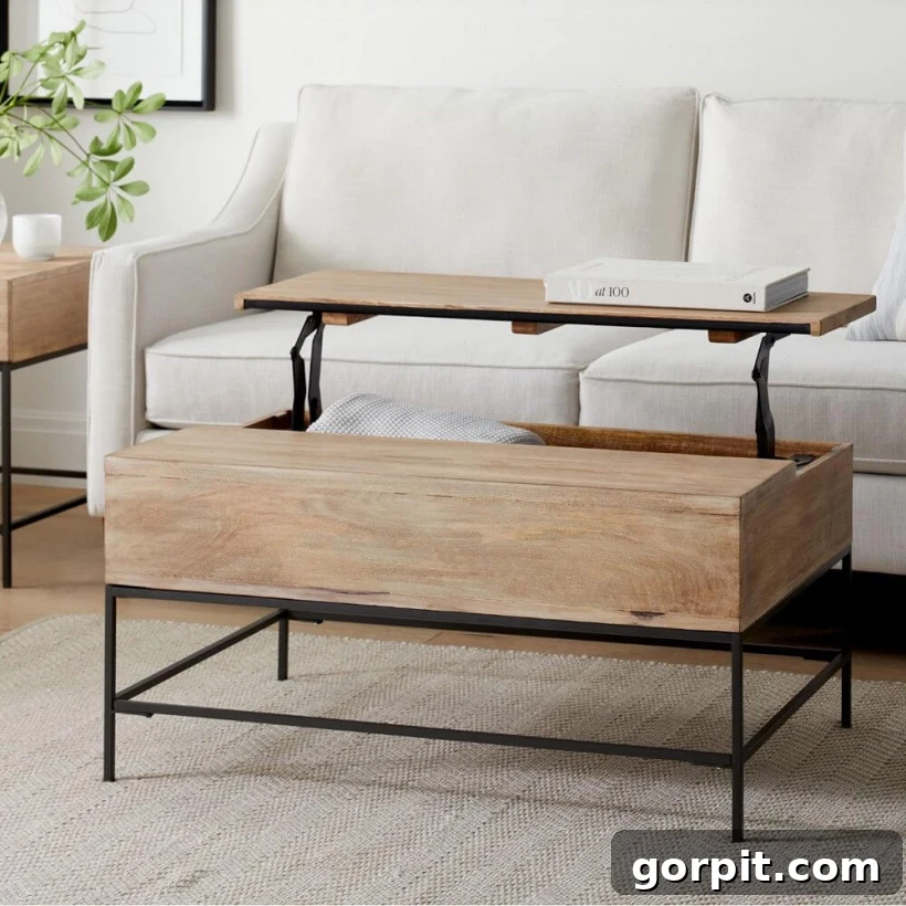 Statement Coffee Table Designs 8 West Elm industrial pop-up coffee table with hidden storage