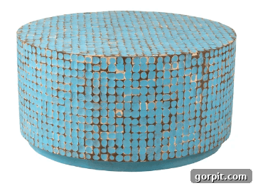 Statement Coffee Table Designs 9 Birch Lane turquoise and gold wood round coffee table, vibrant accent piece