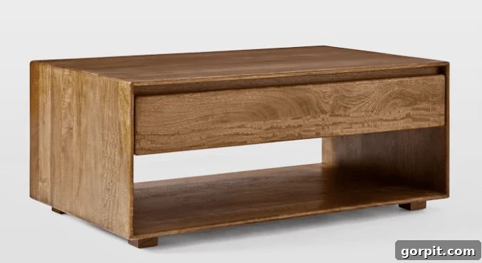 Statement Coffee Table Designs 10 West Elm Anton storage coffee table with clean lines and open shelf