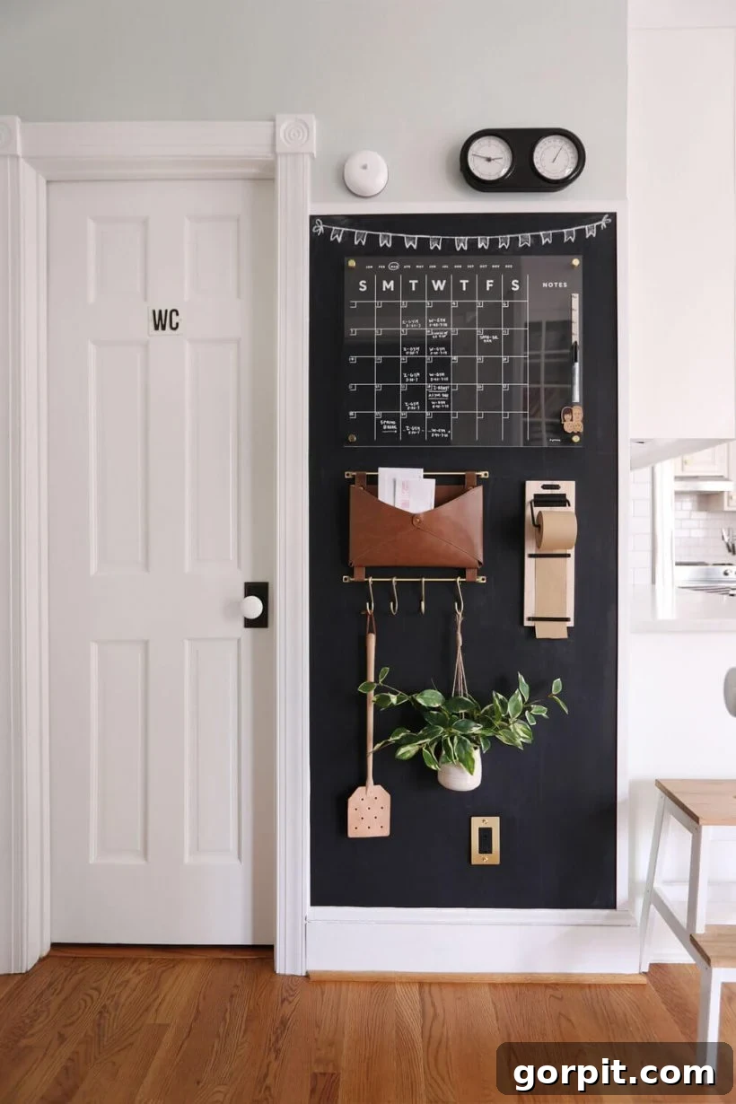 Family Calendar Secrets for a Stress-Free Home 11 modern chalkboard wall with acrylic calendar, part of a stylish command center