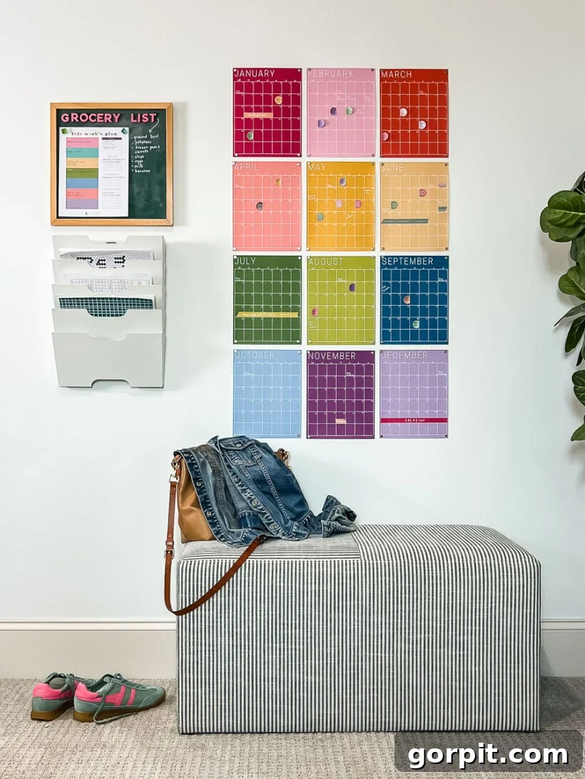 Family Calendar Secrets for a Stress-Free Home 4 colorful family calendar from Kaleidoscope Living as part of family command center, adding a cheerful touch