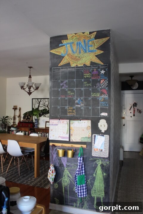 Family Calendar Secrets for a Stress-Free Home 6 family command center with chalkboard and calendar, beautifully integrated into the home decor