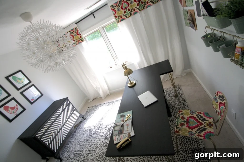 Craft Your Own Pendant Light 3 Craft room reveal featuring storage solutions and a light fixture, sparking the need for brighter lighting.
