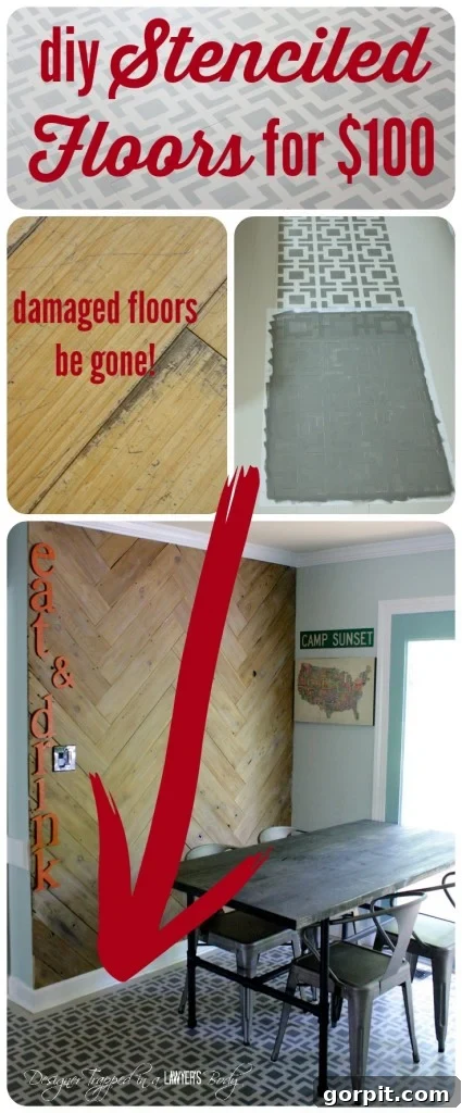 AMAZING! Do you have badly damaged wood floors that you can afford to refinish? This is a great option! Love the look of these stenciled floors! Check out the full tutorial by Designer Trapped in a Lawyer's Body.